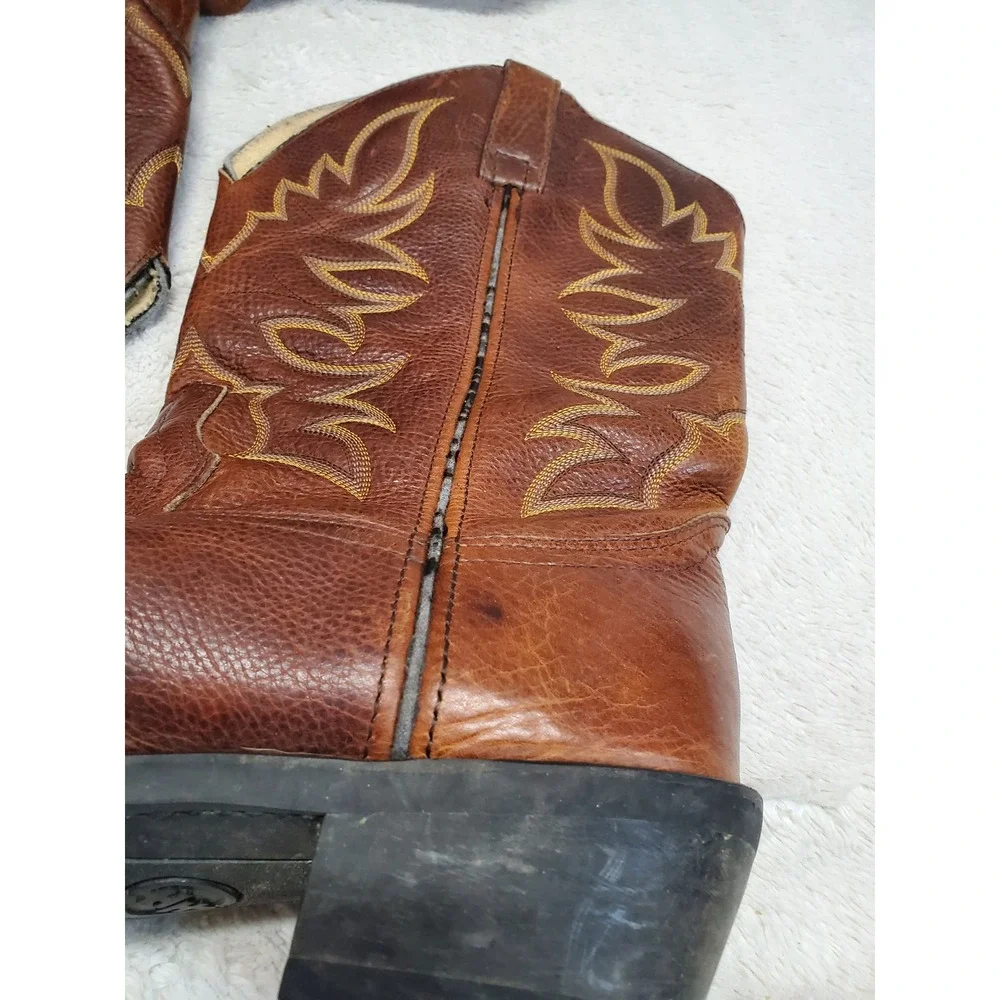 Double H Tan Brown Leather Stitched Western Cowboy Boot 12 D Boho Festival Rodeo